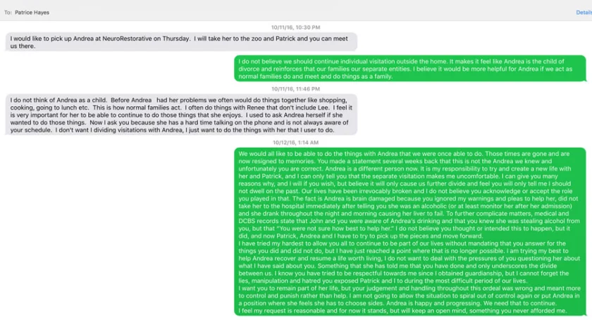 Message from Patrice Hayes: Full transcript below. sms