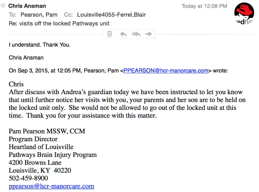 Email from Pam Pearson: Full transcript below. sms