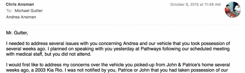 Email to Michael Gutter: Full transcript below. sms