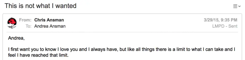 Email to Andrea: Full transcript below. sms