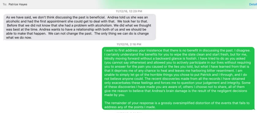 Message from Patrice Hayes: Full transcript below. sms
