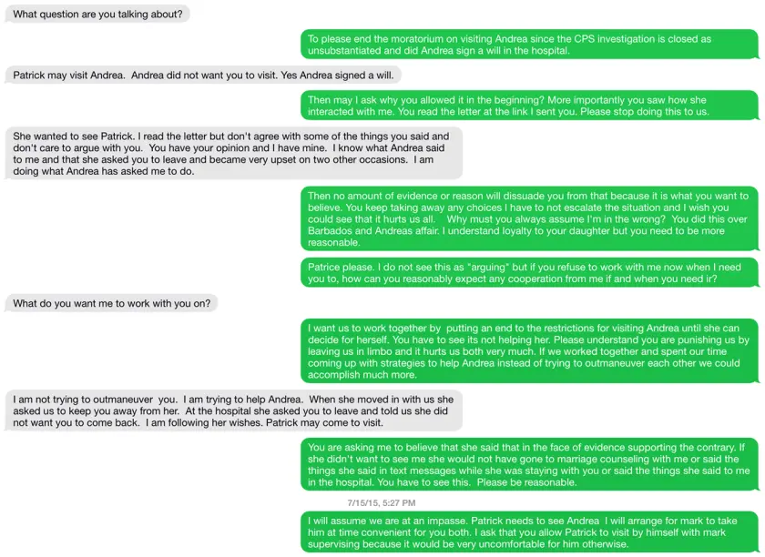 Message to Patrice Hayes: Full transcript below. sms