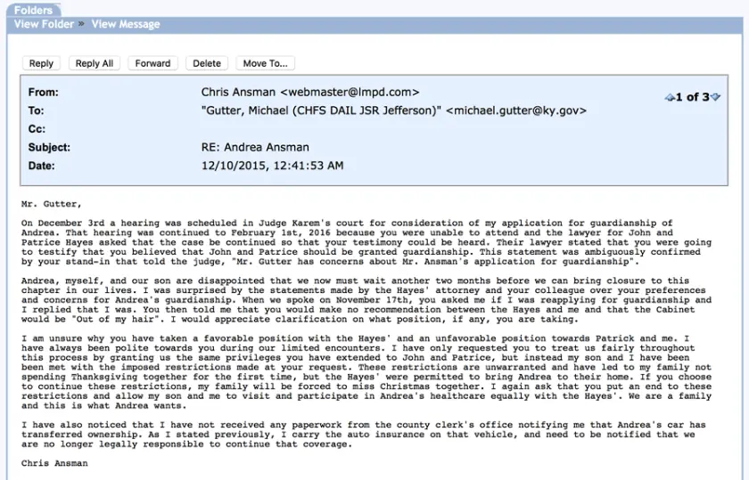 Email to Michael Gutter: Full transcript below. sms