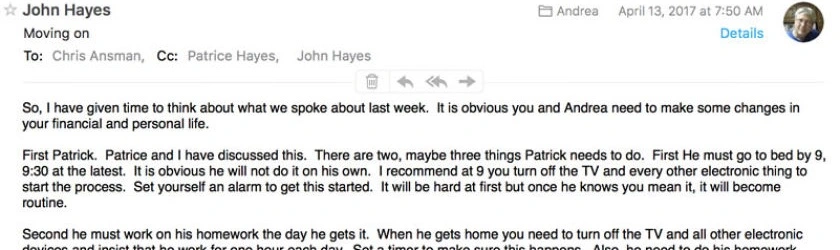 Email from John Hayes: Full transcript below. sms