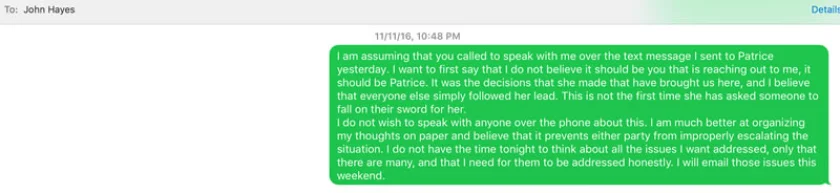 Message to John Hayes: Full Transcript below. sms