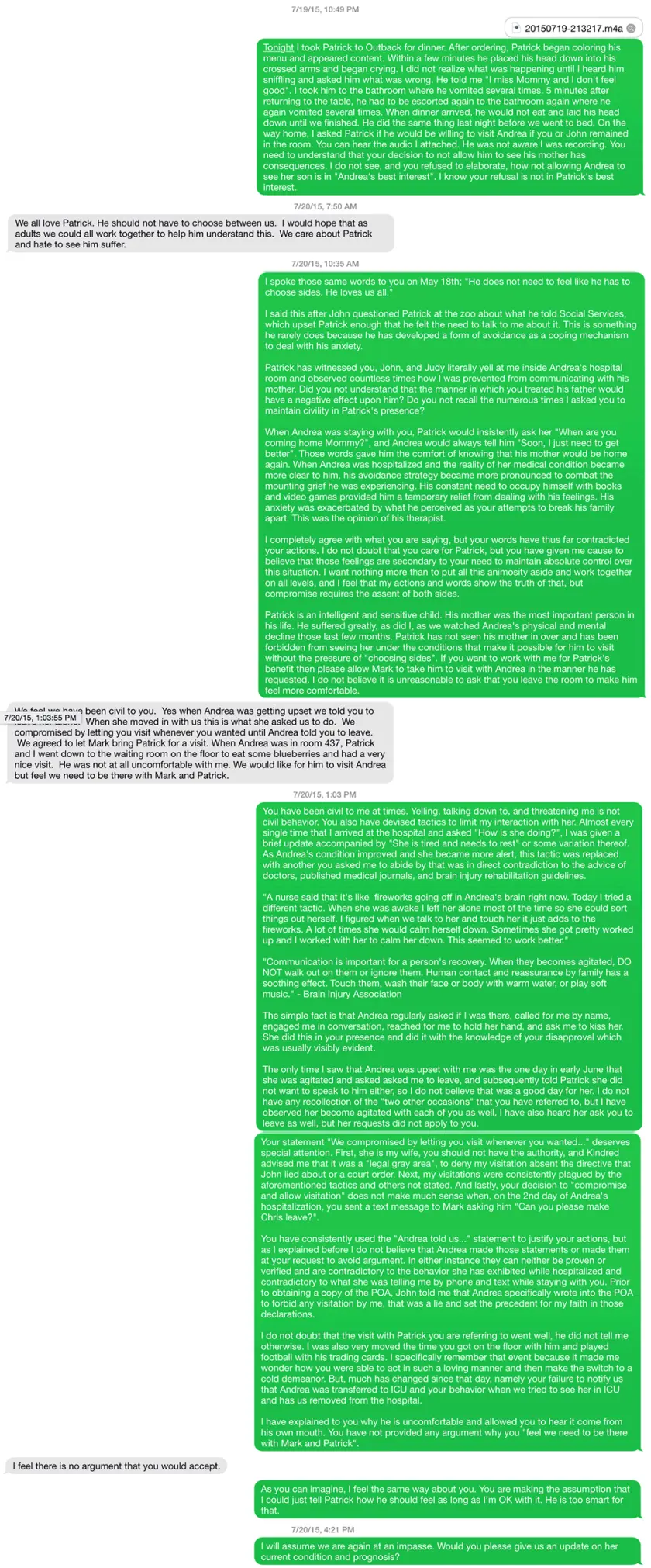 Message to Patrice Hayes: Full transcript below. sms